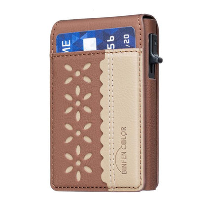 BFK30 Colorblock Flowers Magsafe Magnetic Leather Card Bag(Brown) - Adhesive Card Holders by buy2fix | Online Shopping UK | buy2fix