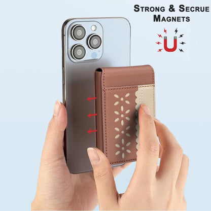 BFK30 Colorblock Flowers Magsafe Magnetic Leather Card Bag(Brown) - Adhesive Card Holders by buy2fix | Online Shopping UK | buy2fix