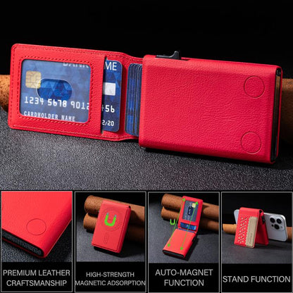 BFK30 Colorblock Flowers Magsafe Magnetic Leather Card Bag(Red) - Adhesive Card Holders by buy2fix | Online Shopping UK | buy2fix