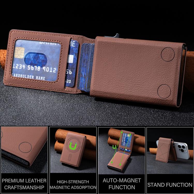 BFK32 Embossed Prismatic MagSafe Magnetic Leather Card Bag(Brown) - Adhesive Card Holders by buy2fix | Online Shopping UK | buy2fix