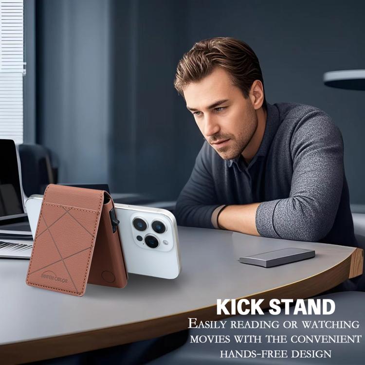 BFK32 Embossed Prismatic MagSafe Magnetic Leather Card Bag(Brown) - Adhesive Card Holders by buy2fix | Online Shopping UK | buy2fix