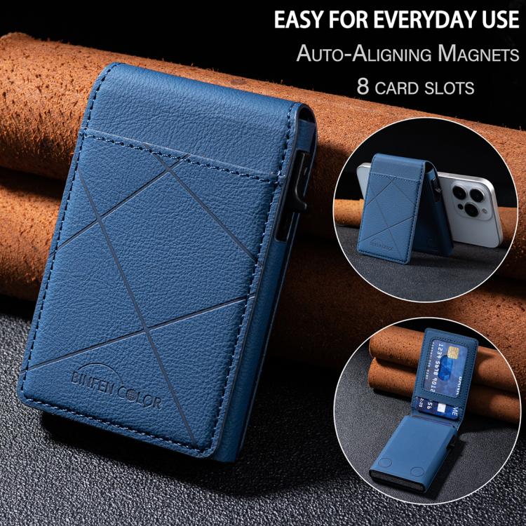 BFK32 Embossed Prismatic MagSafe Magnetic Leather Card Bag(Dark Blue) - Adhesive Card Holders by buy2fix | Online Shopping UK | buy2fix
