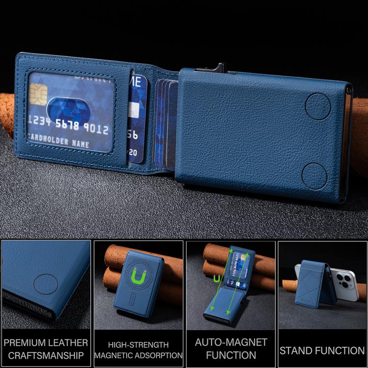 BFK32 Embossed Prismatic MagSafe Magnetic Leather Card Bag(Dark Blue) - Adhesive Card Holders by buy2fix | Online Shopping UK | buy2fix