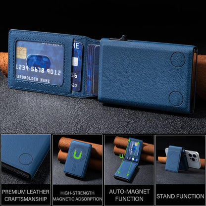 BFK32 Embossed Prismatic MagSafe Magnetic Leather Card Bag(Dark Blue) - Adhesive Card Holders by buy2fix | Online Shopping UK | buy2fix