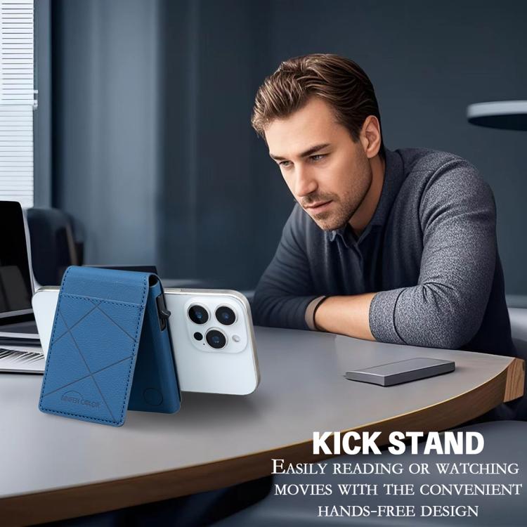 BFK32 Embossed Prismatic MagSafe Magnetic Leather Card Bag(Dark Blue) - Adhesive Card Holders by buy2fix | Online Shopping UK | buy2fix