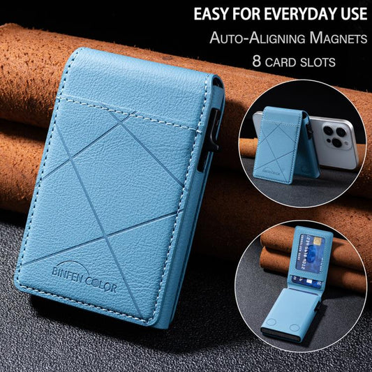 BFK32 Embossed Prismatic MagSafe Magnetic Leather Card Bag(Light Blue) - Adhesive Card Holders by buy2fix | Online Shopping UK | buy2fix