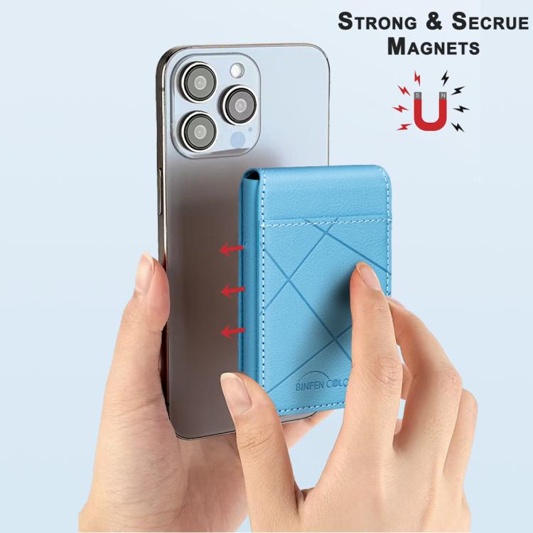 BFK32 Embossed Prismatic MagSafe Magnetic Leather Card Bag(Light Blue) - Adhesive Card Holders by buy2fix | Online Shopping UK | buy2fix