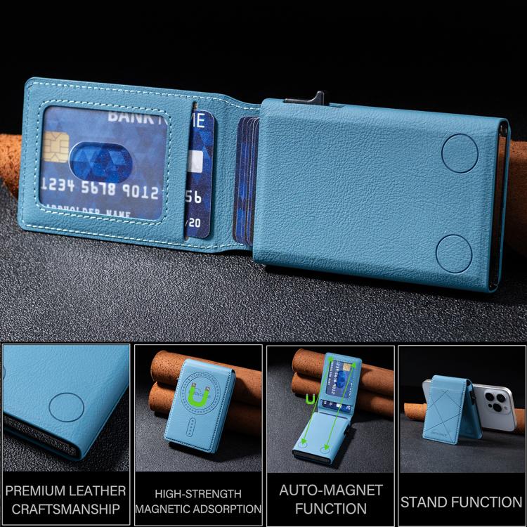 BFK32 Embossed Prismatic MagSafe Magnetic Leather Card Bag(Light Blue) - Adhesive Card Holders by buy2fix | Online Shopping UK | buy2fix