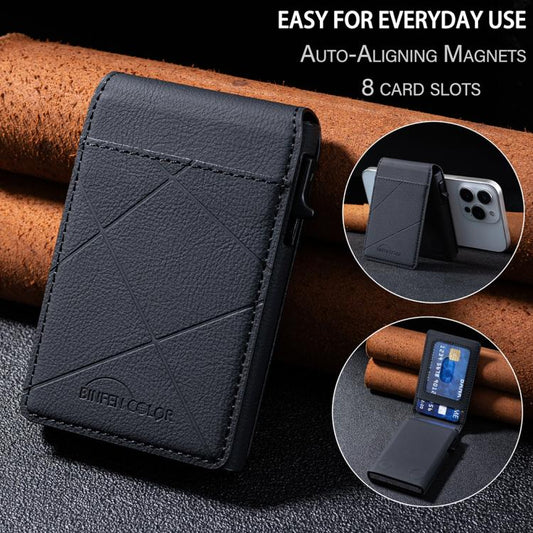 BFK32 Embossed Prismatic MagSafe Magnetic Leather Card Bag(Black) - Adhesive Card Holders by buy2fix | Online Shopping UK | buy2fix