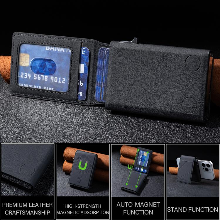 BFK32 Embossed Prismatic MagSafe Magnetic Leather Card Bag(Black) - Adhesive Card Holders by buy2fix | Online Shopping UK | buy2fix