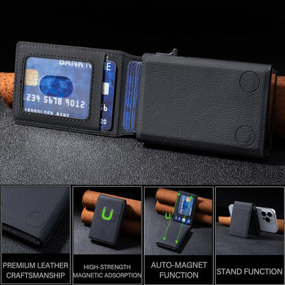 BFK32 Embossed Prismatic MagSafe Magnetic Leather Card Bag(Black) - Adhesive Card Holders by buy2fix | Online Shopping UK | buy2fix