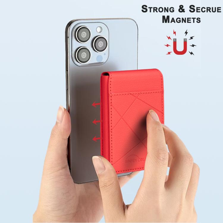 BFK32 Embossed Prismatic MagSafe Magnetic Leather Card Bag(Red) - Adhesive Card Holders by buy2fix | Online Shopping UK | buy2fix