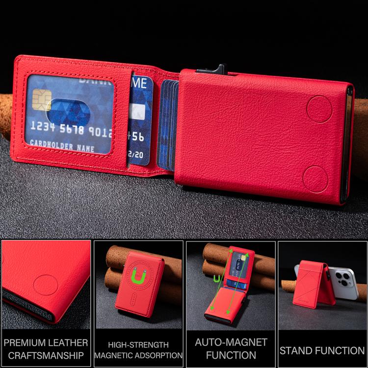 BFK32 Embossed Prismatic MagSafe Magnetic Leather Card Bag(Red) - Adhesive Card Holders by buy2fix | Online Shopping UK | buy2fix