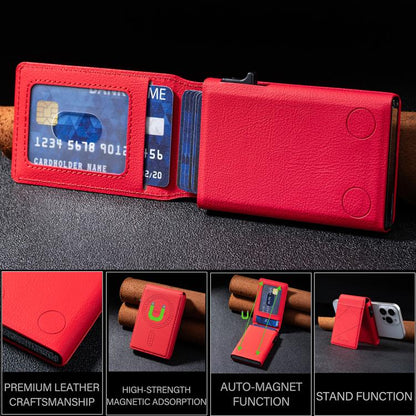 BFK32 Embossed Prismatic MagSafe Magnetic Leather Card Bag(Red) - Adhesive Card Holders by buy2fix | Online Shopping UK | buy2fix