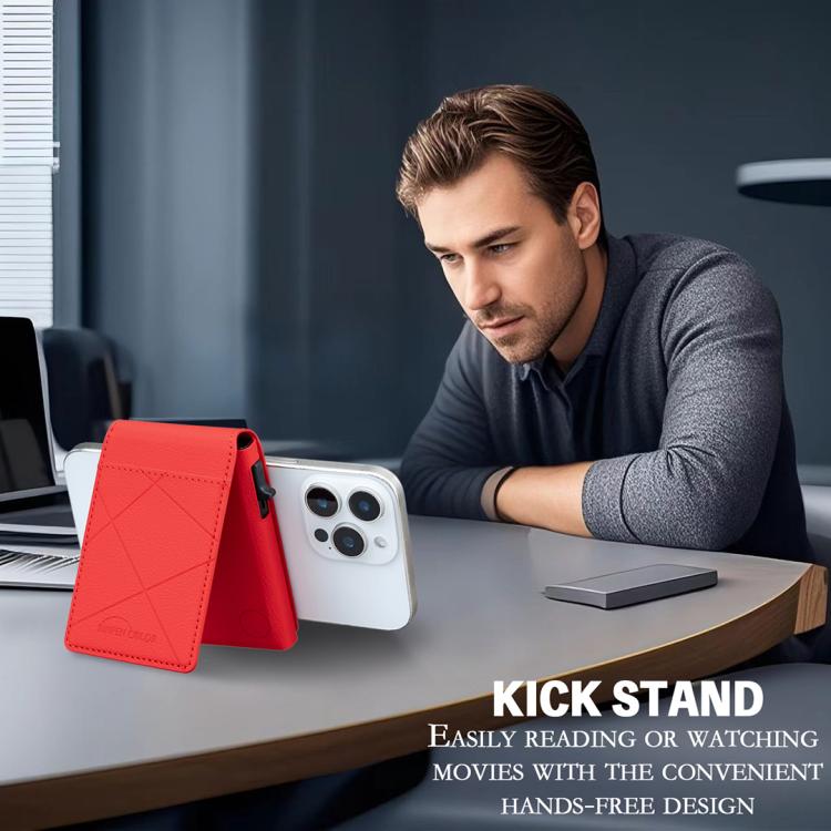 BFK32 Embossed Prismatic MagSafe Magnetic Leather Card Bag(Red) - Adhesive Card Holders by buy2fix | Online Shopping UK | buy2fix