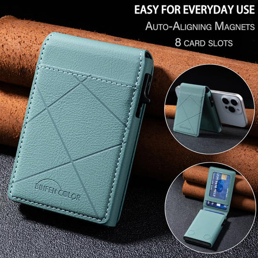 BFK32 Embossed Prismatic MagSafe Magnetic Leather Card Bag(Green) - Adhesive Card Holders by buy2fix | Online Shopping UK | buy2fix