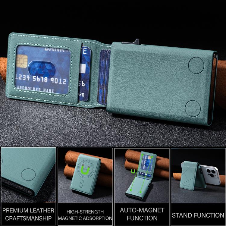 BFK32 Embossed Prismatic MagSafe Magnetic Leather Card Bag(Green) - Adhesive Card Holders by buy2fix | Online Shopping UK | buy2fix