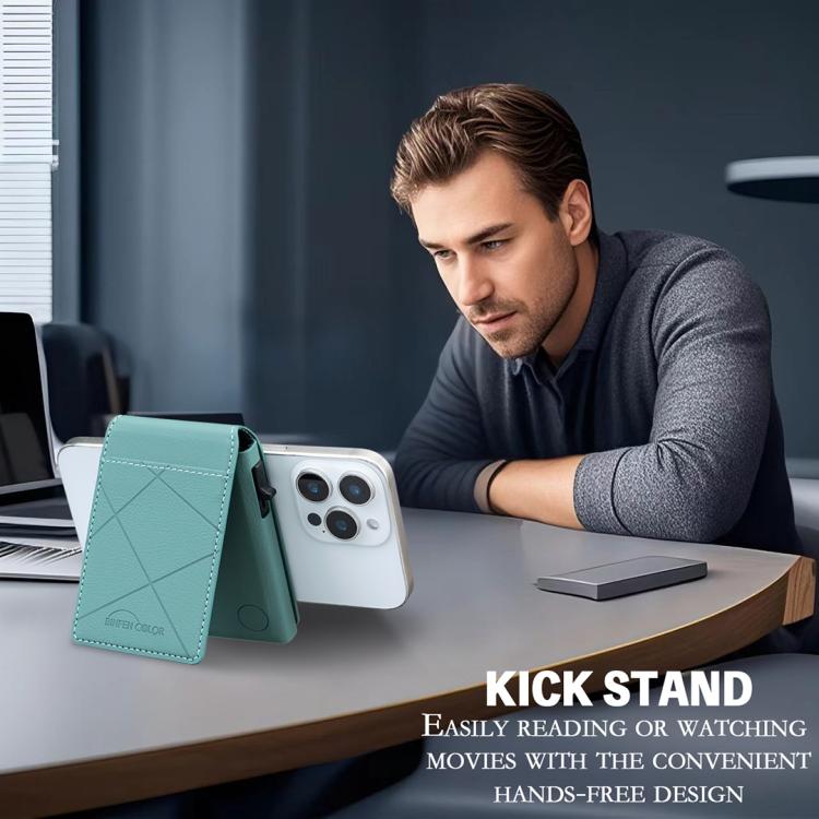 BFK32 Embossed Prismatic MagSafe Magnetic Leather Card Bag(Green) - Adhesive Card Holders by buy2fix | Online Shopping UK | buy2fix