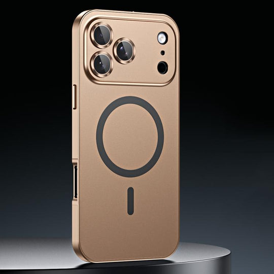 For iPhone 17 Pro Max Spring Buckle MagSafe Magnetic Metal Phone Case(Desert Gold)