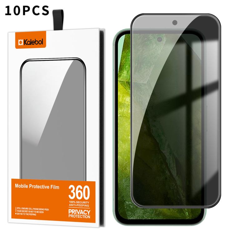 For Google Pixel 8a Kalebol 10pcs High-Aluminum Screen-Printed Full-Coverage Black-Border Privacy Tempered Glass Film - Google Tempered Glass by Kalebol | Online Shopping UK | buy2fix