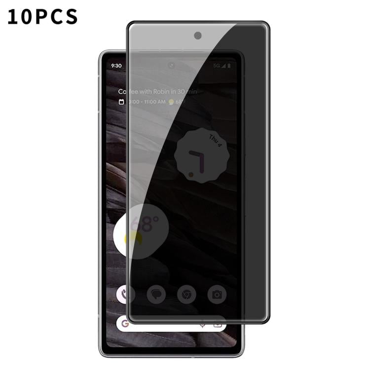 For Google Pixel 7a Kalebol 10pcs High-Aluminum Screen-Printed Full-Coverage Black-Border Privacy Tempered Glass Film - Google Tempered Glass by Kalebol | Online Shopping UK | buy2fix