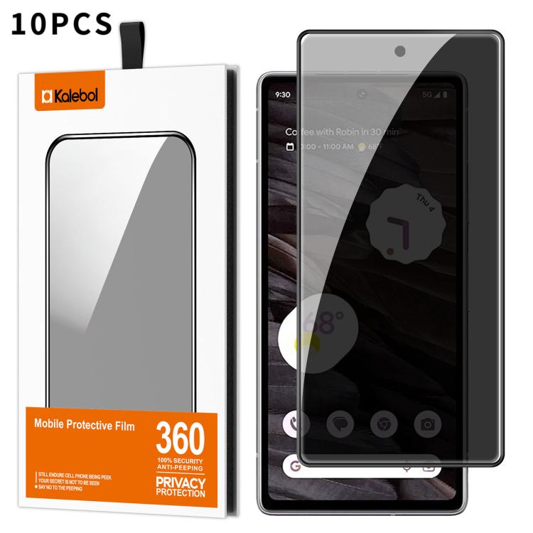 For Google Pixel 7a Kalebol 10pcs High-Aluminum Screen-Printed Full-Coverage Black-Border Privacy Tempered Glass Film - Google Tempered Glass by Kalebol | Online Shopping UK | buy2fix