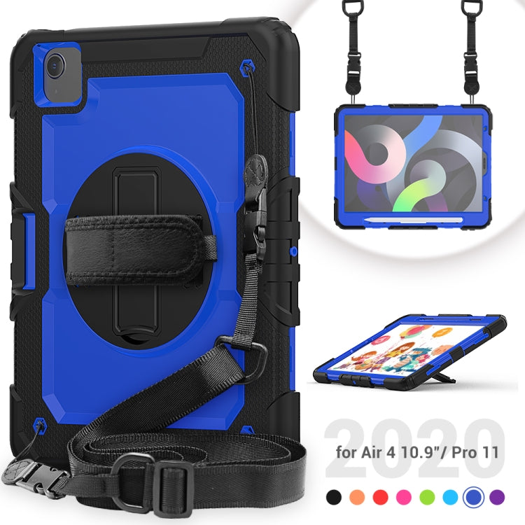 Shockproof Colorful Silicone + PC Protective Case with Holder & Shoulder Strap & Hand Strap & Pen Slot For iPad Air 2022 / 2020 10.9 (Black Blue) - iPad Air (2022) / (2020) 10.9 Cases by buy2fix | Online Shopping UK | buy2fix