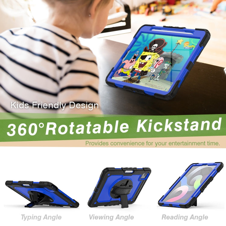 Shockproof Colorful Silicone + PC Protective Case with Holder & Shoulder Strap & Hand Strap & Pen Slot For iPad Air 2022 / 2020 10.9 (Black Blue) - iPad Air (2022) / (2020) 10.9 Cases by buy2fix | Online Shopping UK | buy2fix