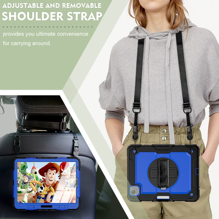 Shockproof Colorful Silicone + PC Protective Case with Holder & Shoulder Strap & Hand Strap & Pen Slot For iPad Air 2022 / 2020 10.9 (Black Blue) - iPad Air (2022) / (2020) 10.9 Cases by buy2fix | Online Shopping UK | buy2fix
