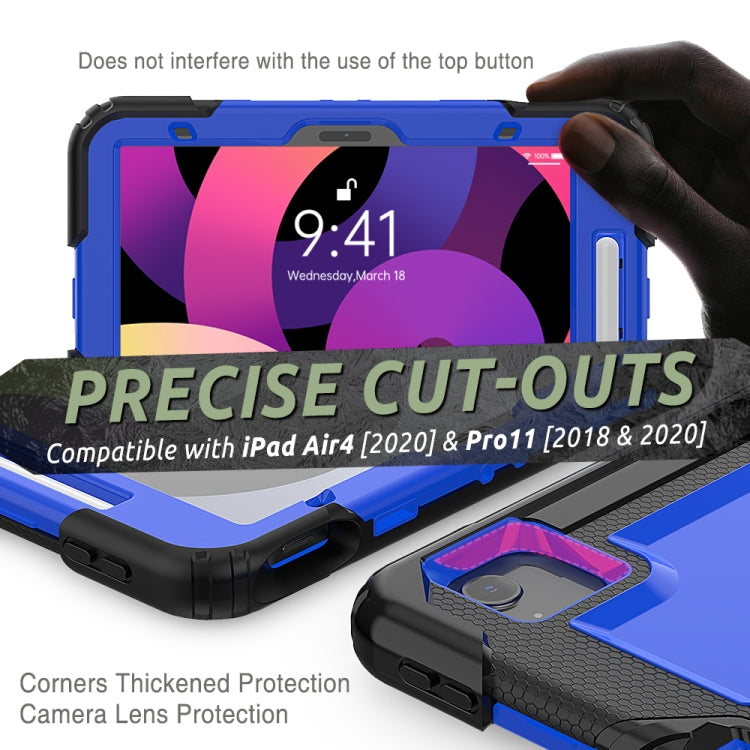 Shockproof Colorful Silicone + PC Protective Case with Holder & Shoulder Strap & Hand Strap & Pen Slot For iPad Air 2022 / 2020 10.9 (Black Blue) - iPad Air (2022) / (2020) 10.9 Cases by buy2fix | Online Shopping UK | buy2fix