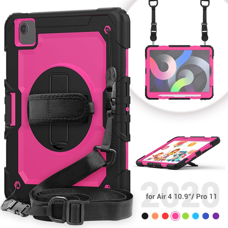 Shockproof Colorful Silicone + PC Protective Case with Holder & Shoulder Strap & Hand Strap & Pen Slot For iPad Air 2022 / 2020 10.9 (Black Rose Red) - iPad Air (2022) / (2020) 10.9 Cases by buy2fix | Online Shopping UK | buy2fix