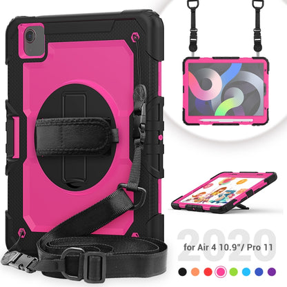 Shockproof Colorful Silicone + PC Protective Case with Holder & Shoulder Strap & Hand Strap & Pen Slot For iPad Air 2022 / 2020 10.9 (Black Rose Red) - iPad Air (2022) / (2020) 10.9 Cases by buy2fix | Online Shopping UK | buy2fix