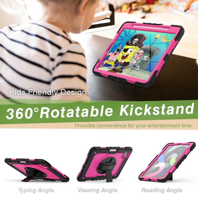 Shockproof Colorful Silicone + PC Protective Case with Holder & Shoulder Strap & Hand Strap & Pen Slot For iPad Air 2022 / 2020 10.9 (Black Rose Red) - iPad Air (2022) / (2020) 10.9 Cases by buy2fix | Online Shopping UK | buy2fix