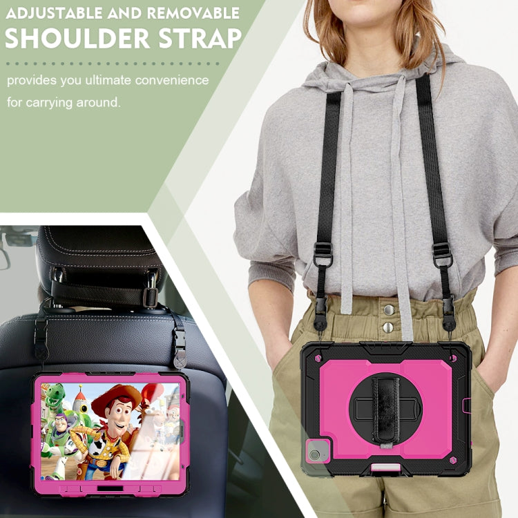 Shockproof Colorful Silicone + PC Protective Case with Holder & Shoulder Strap & Hand Strap & Pen Slot For iPad Air 2022 / 2020 10.9 (Black Rose Red) - iPad Air (2022) / (2020) 10.9 Cases by buy2fix | Online Shopping UK | buy2fix