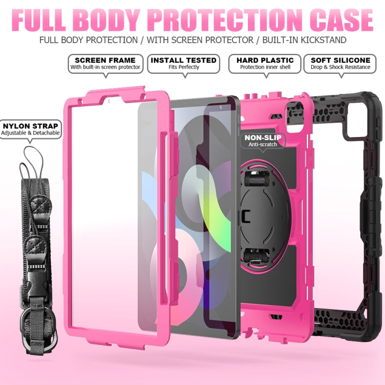 Shockproof Colorful Silicone + PC Protective Case with Holder & Shoulder Strap & Hand Strap & Pen Slot For iPad Air 2022 / 2020 10.9 (Black Rose Red) - iPad Air (2022) / (2020) 10.9 Cases by buy2fix | Online Shopping UK | buy2fix