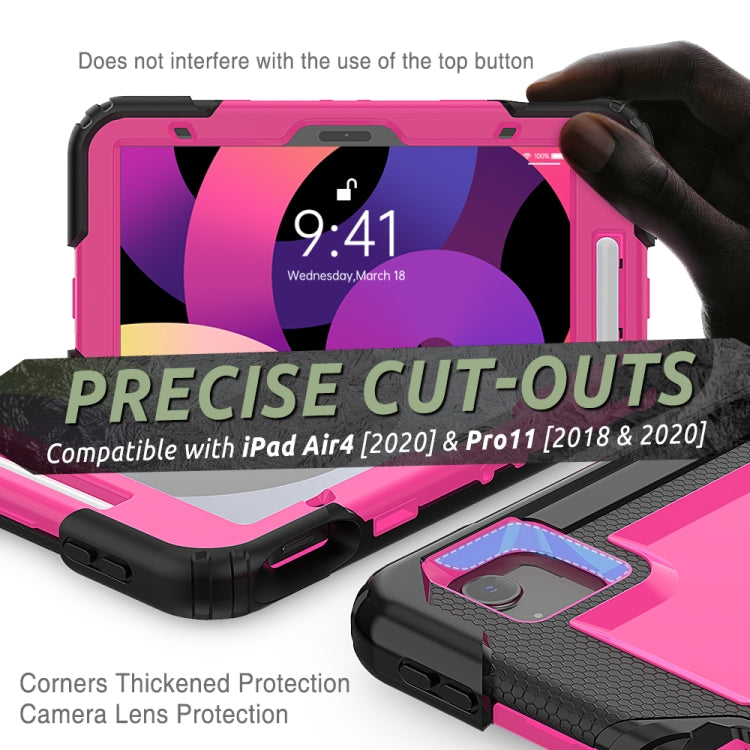 Shockproof Colorful Silicone + PC Protective Case with Holder & Shoulder Strap & Hand Strap & Pen Slot For iPad Air 2022 / 2020 10.9 (Black Rose Red) - iPad Air (2022) / (2020) 10.9 Cases by buy2fix | Online Shopping UK | buy2fix