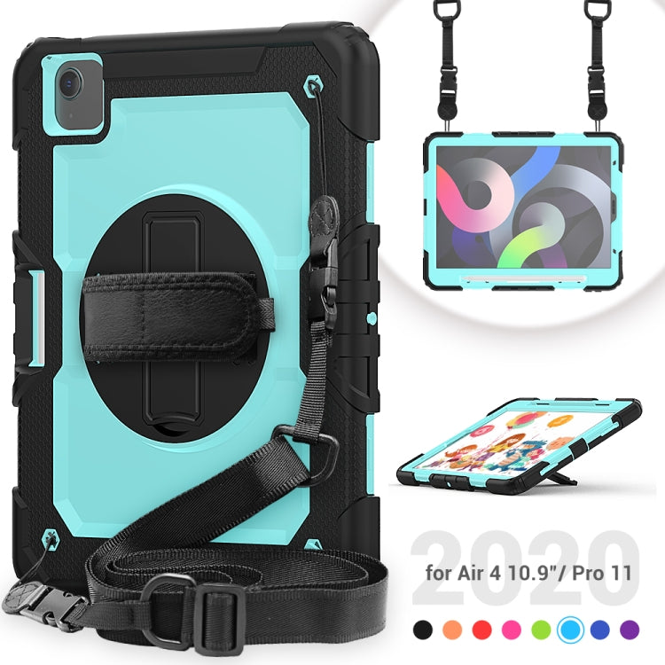 Shockproof Colorful Silicone + PC Protective Case with Holder & Shoulder Strap & Hand Strap & Pen Slot For iPad Air 2022 / 2020 10.9 (Black Light Blue) - iPad Air (2022) / (2020) 10.9 Cases by buy2fix | Online Shopping UK | buy2fix