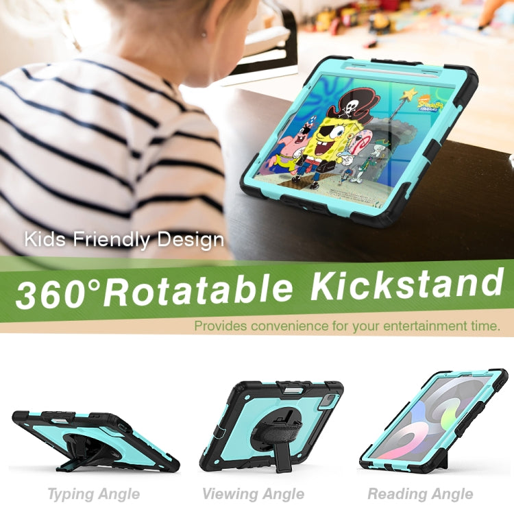 Shockproof Colorful Silicone + PC Protective Case with Holder & Shoulder Strap & Hand Strap & Pen Slot For iPad Air 2022 / 2020 10.9 (Black Light Blue) - iPad Air (2022) / (2020) 10.9 Cases by buy2fix | Online Shopping UK | buy2fix