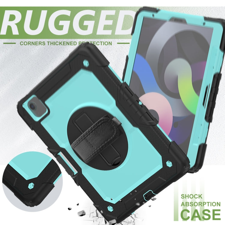Shockproof Colorful Silicone + PC Protective Case with Holder & Shoulder Strap & Hand Strap & Pen Slot For iPad Air 2022 / 2020 10.9 (Black Light Blue) - iPad Air (2022) / (2020) 10.9 Cases by buy2fix | Online Shopping UK | buy2fix