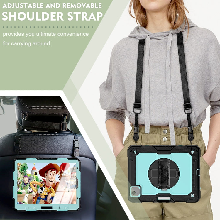 Shockproof Colorful Silicone + PC Protective Case with Holder & Shoulder Strap & Hand Strap & Pen Slot For iPad Air 2022 / 2020 10.9 (Black Light Blue) - iPad Air (2022) / (2020) 10.9 Cases by buy2fix | Online Shopping UK | buy2fix