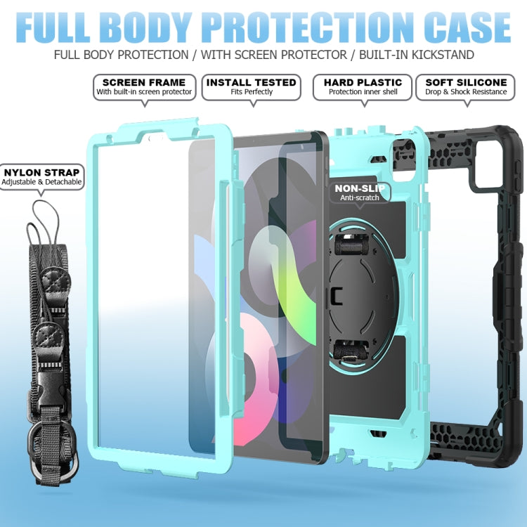 Shockproof Colorful Silicone + PC Protective Case with Holder & Shoulder Strap & Hand Strap & Pen Slot For iPad Air 2022 / 2020 10.9 (Black Light Blue) - iPad Air (2022) / (2020) 10.9 Cases by buy2fix | Online Shopping UK | buy2fix