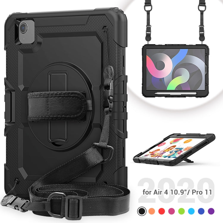 Shockproof Colorful Silicone + PC Protective Case with Holder & Shoulder Strap & Hand Strap & Pen Slot For iPad Air 2022 / 2020 10.9 (Black) - iPad Air (2022) / (2020) 10.9 Cases by buy2fix | Online Shopping UK | buy2fix