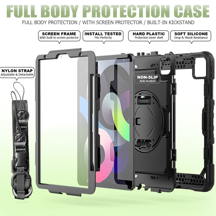 Shockproof Colorful Silicone + PC Protective Case with Holder & Shoulder Strap & Hand Strap & Pen Slot For iPad Air 2022 / 2020 10.9 (Black) - iPad Air (2022) / (2020) 10.9 Cases by buy2fix | Online Shopping UK | buy2fix