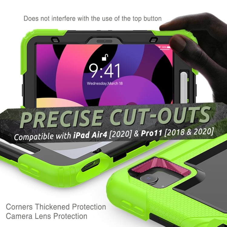 Shockproof Colorful Silicone + PC Protective Case with Holder & Shoulder Strap & Hand Strap & Pen Slot For iPad Air 2022 / 2020 10.9 (Yellow Green) - iPad Air (2022) / (2020) 10.9 Cases by buy2fix | Online Shopping UK | buy2fix