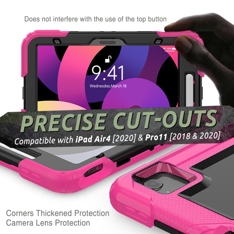 Shockproof Colorful Silicone + PC Protective Case with Holder & Shoulder Strap & Hand Strap & Pen Slot For iPad Air 2022 / 2020 10.9 (Rose Red) - iPad Air (2022) / (2020) 10.9 Cases by buy2fix | Online Shopping UK | buy2fix