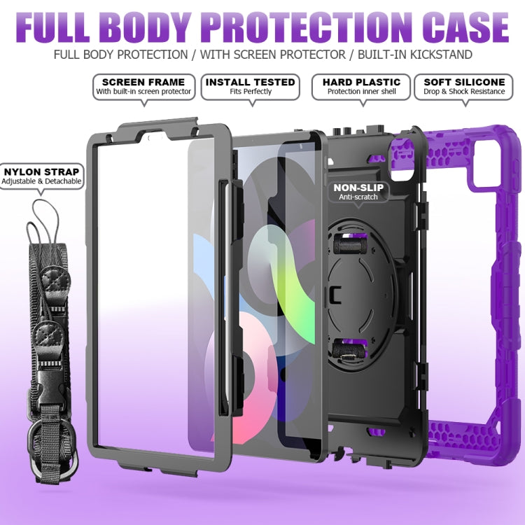 Shockproof Colorful Silicone + PC Protective Case with Holder & Shoulder Strap & Hand Strap & Pen Slot For iPad Air 2022 / 2020 10.9 (Purple) - iPad Air (2022) / (2020) 10.9 Cases by buy2fix | Online Shopping UK | buy2fix
