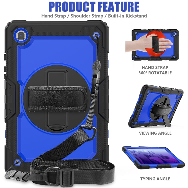 For Samsung Galaxy Tab A7 (2020) T500/T505 Shockproof Colorful Silicone + PC Protective Case with Holder & Shoulder Strap & Hand Strap & Pen Slot(Black Blue) - Other Galaxy Tab PC by buy2fix | Online Shopping UK | buy2fix