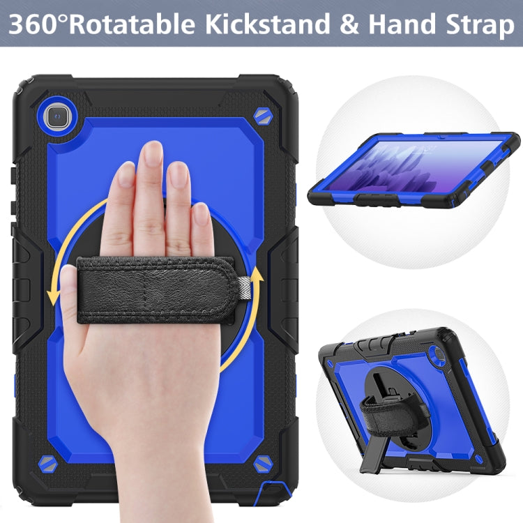 For Samsung Galaxy Tab A7 (2020) T500/T505 Shockproof Colorful Silicone + PC Protective Case with Holder & Shoulder Strap & Hand Strap & Pen Slot(Black Blue) - Other Galaxy Tab PC by buy2fix | Online Shopping UK | buy2fix