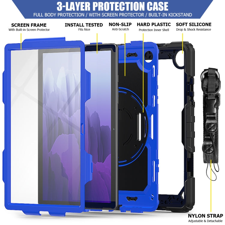 For Samsung Galaxy Tab A7 (2020) T500/T505 Shockproof Colorful Silicone + PC Protective Case with Holder & Shoulder Strap & Hand Strap & Pen Slot(Black Blue) - Other Galaxy Tab PC by buy2fix | Online Shopping UK | buy2fix