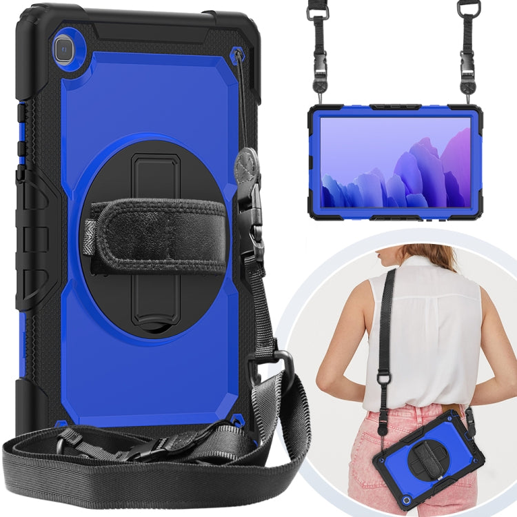 For Samsung Galaxy Tab A7 (2020) T500/T505 Shockproof Colorful Silicone + PC Protective Case with Holder & Shoulder Strap & Hand Strap & Pen Slot(Black Blue) - Other Galaxy Tab PC by buy2fix | Online Shopping UK | buy2fix